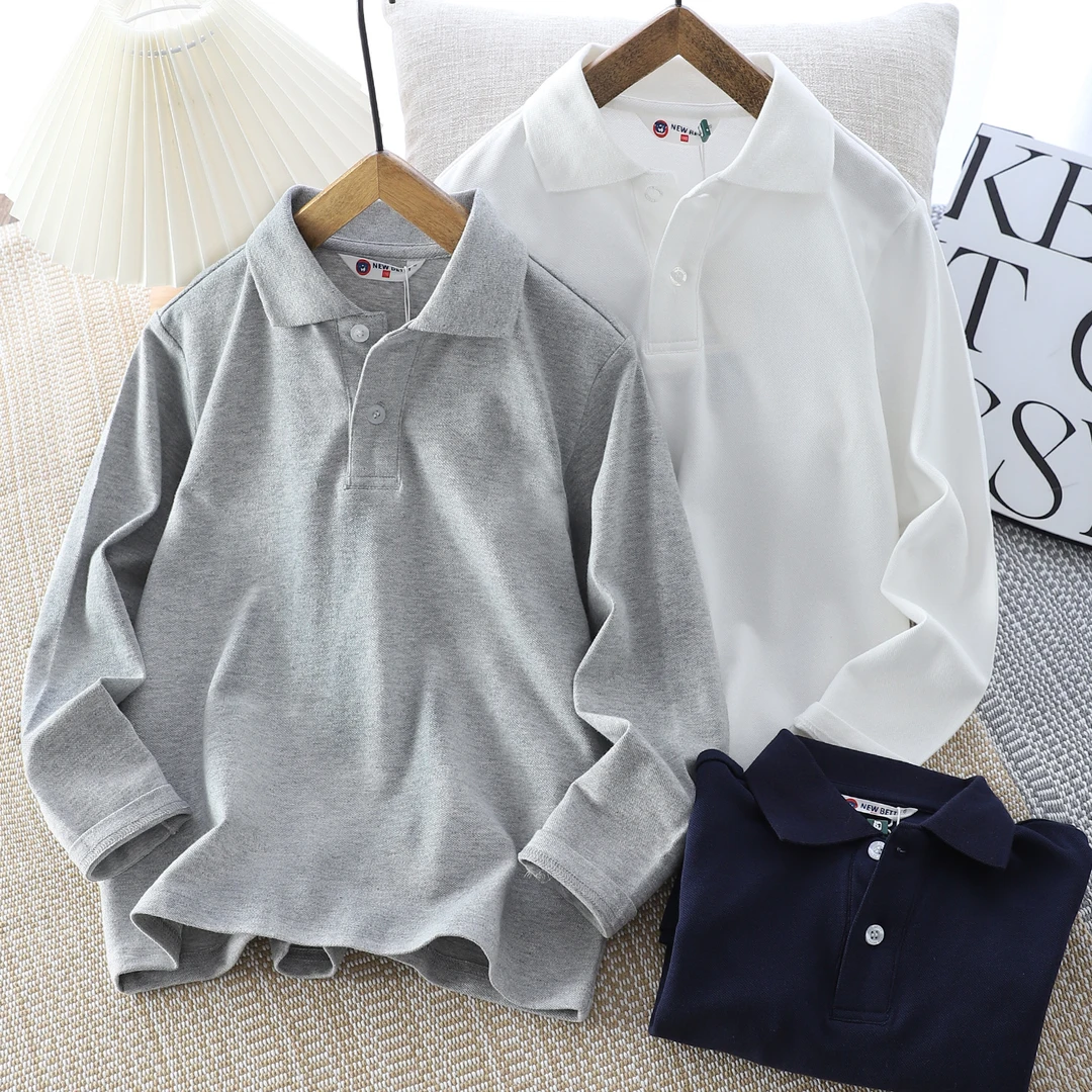 秋冬儿童长袖POLO衫中大童纯色纽扣长袖舒适高棉翻领经典-219
