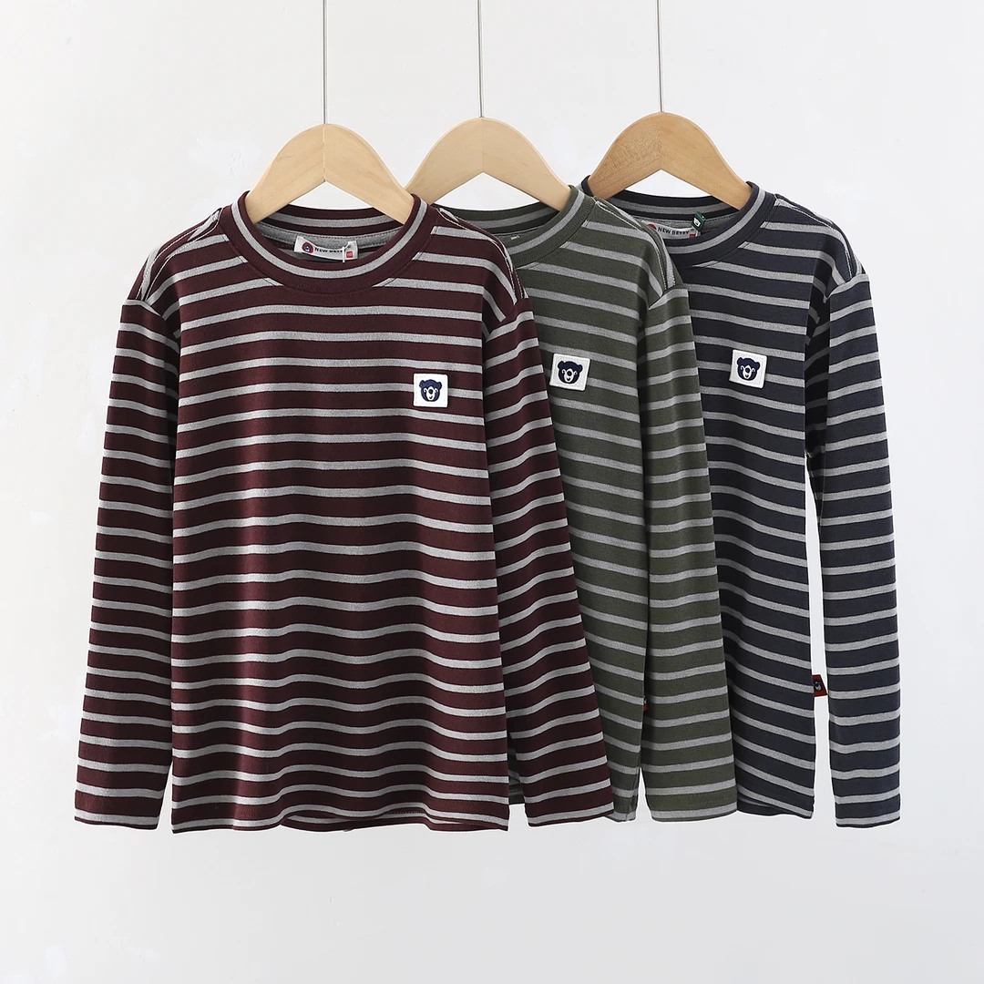 NEW BETTY春秋儿童横条圆领衫宽松撞色长袖T恤舒适条纹中大童-224