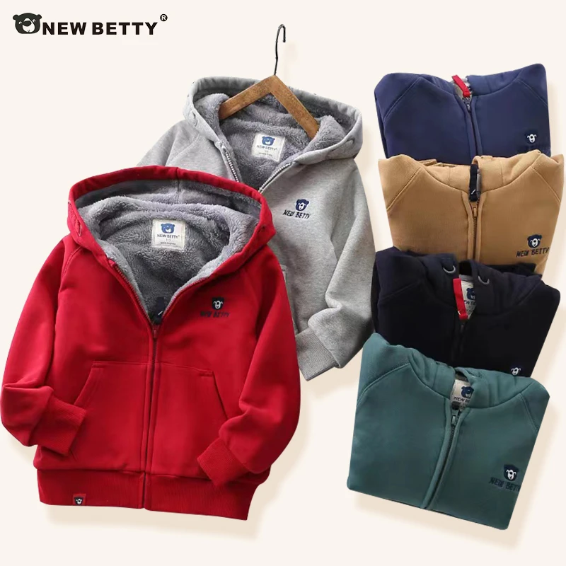 NEW BETTY品质儿童加绒外套中大童加厚保暖拉链衫088冬季棉袄男童