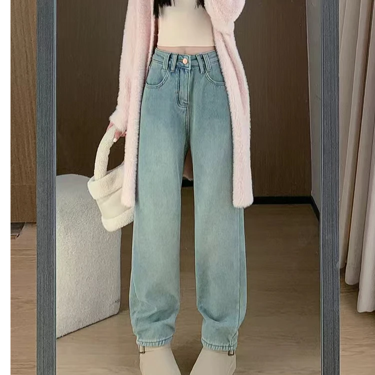 王永家~复合加厚绒窄版直筒弹力牛仔裤6551