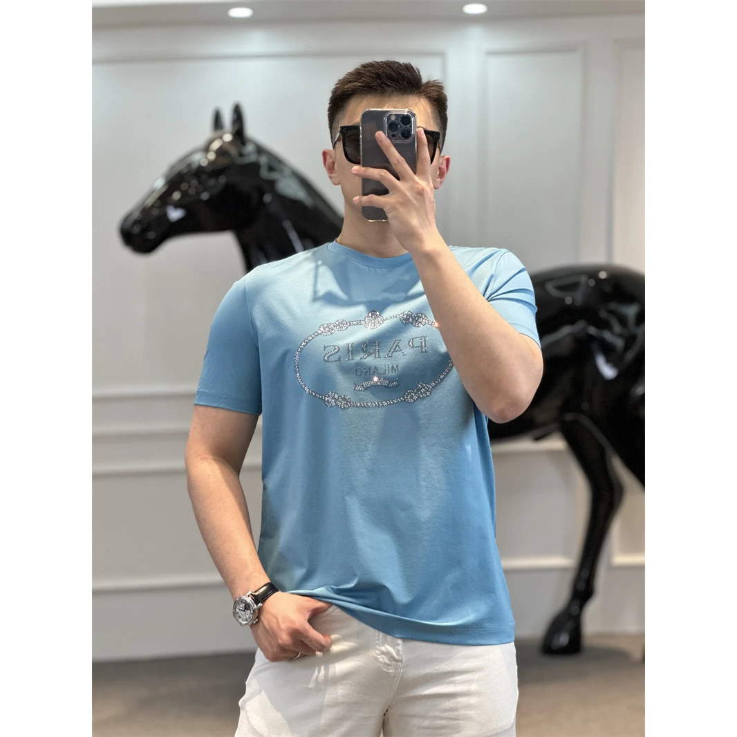 <古帝特尼>春夏新款男士潮流欧货时尚修身烫钻圆领短袖Z-36677