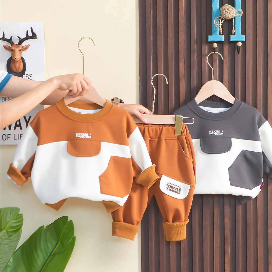 【沫沫家】婴儿衣服春秋季新款帅气男女童拼布洋气长袖卫衣两件套