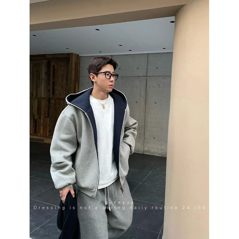 OXFREAK24FW「超厚款1000克」双拉链短款连帽开衫卫衣男宽松男生