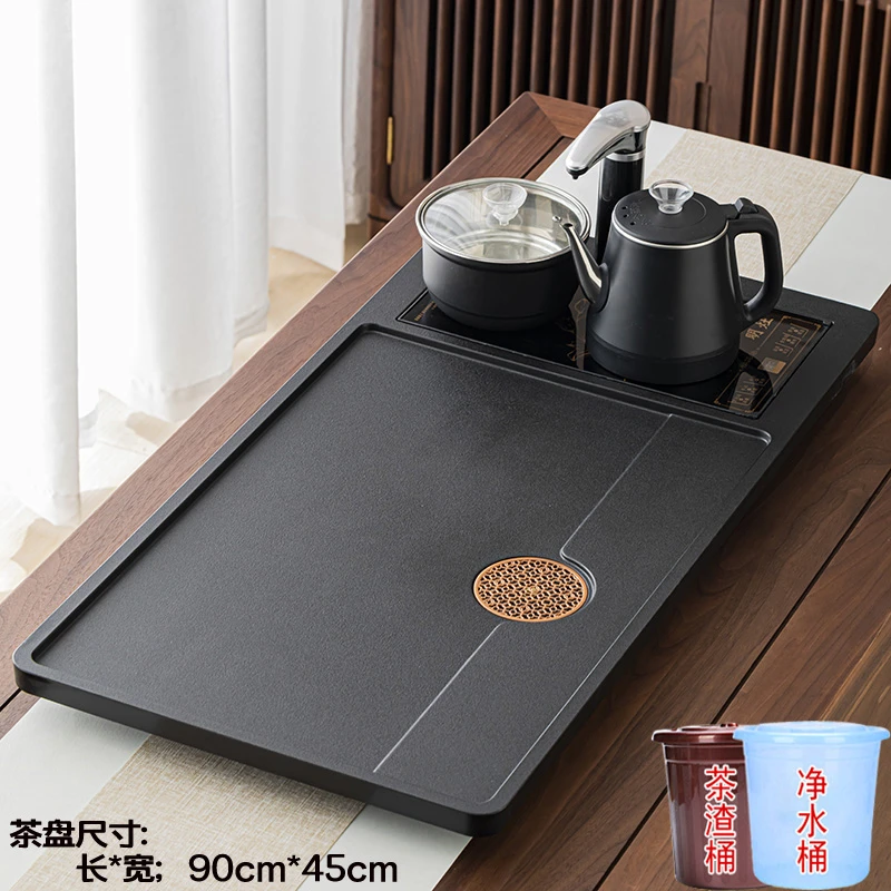 中式石茶盘大中小号茶托盘四合一连体整板石茶台茶海托盘直排式