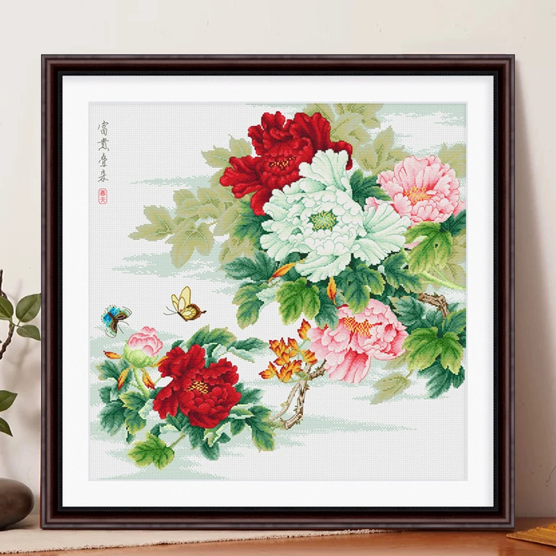 春天十字绣2025新款客厅玄关中式花卉富贵牡丹花开正好手工自己绣