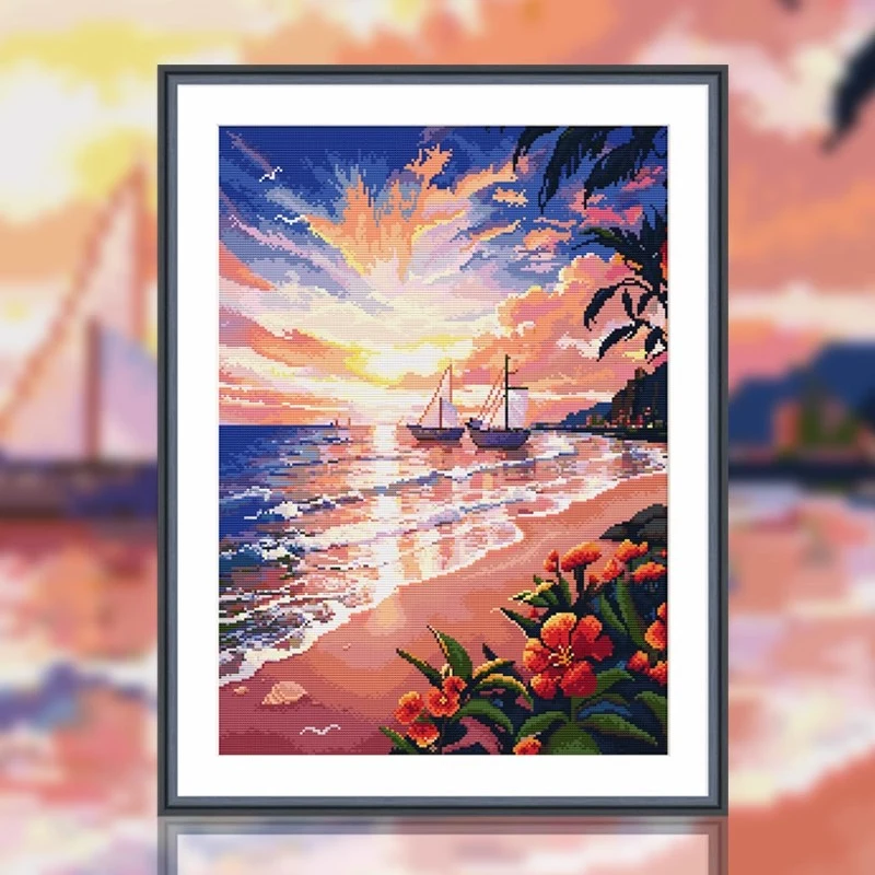 春天十字绣新款手工唯美欧式海岸风景客厅卧室自己绣小件