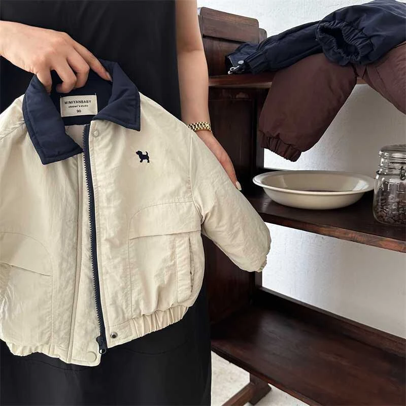 男童儿童棉服25冬男女童新款夹棉外套宝宝卡通小狗棒球服翻领夹克