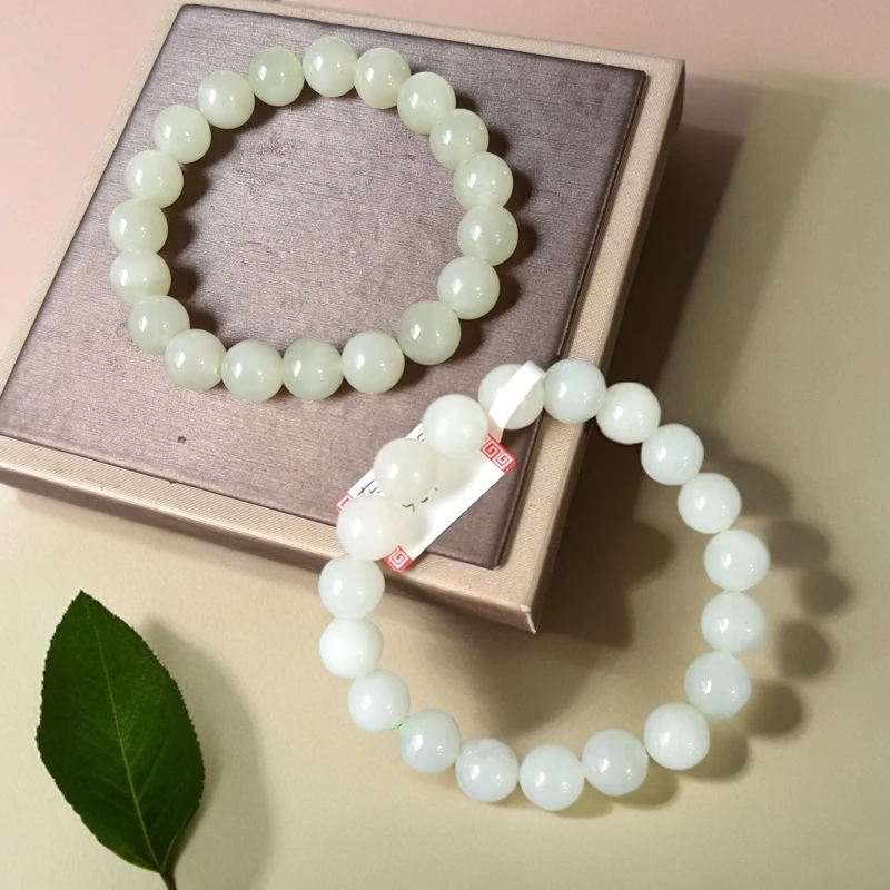 和田玉白玉单圈玉手串卡10圆珠手串951多样性发货拍一发一