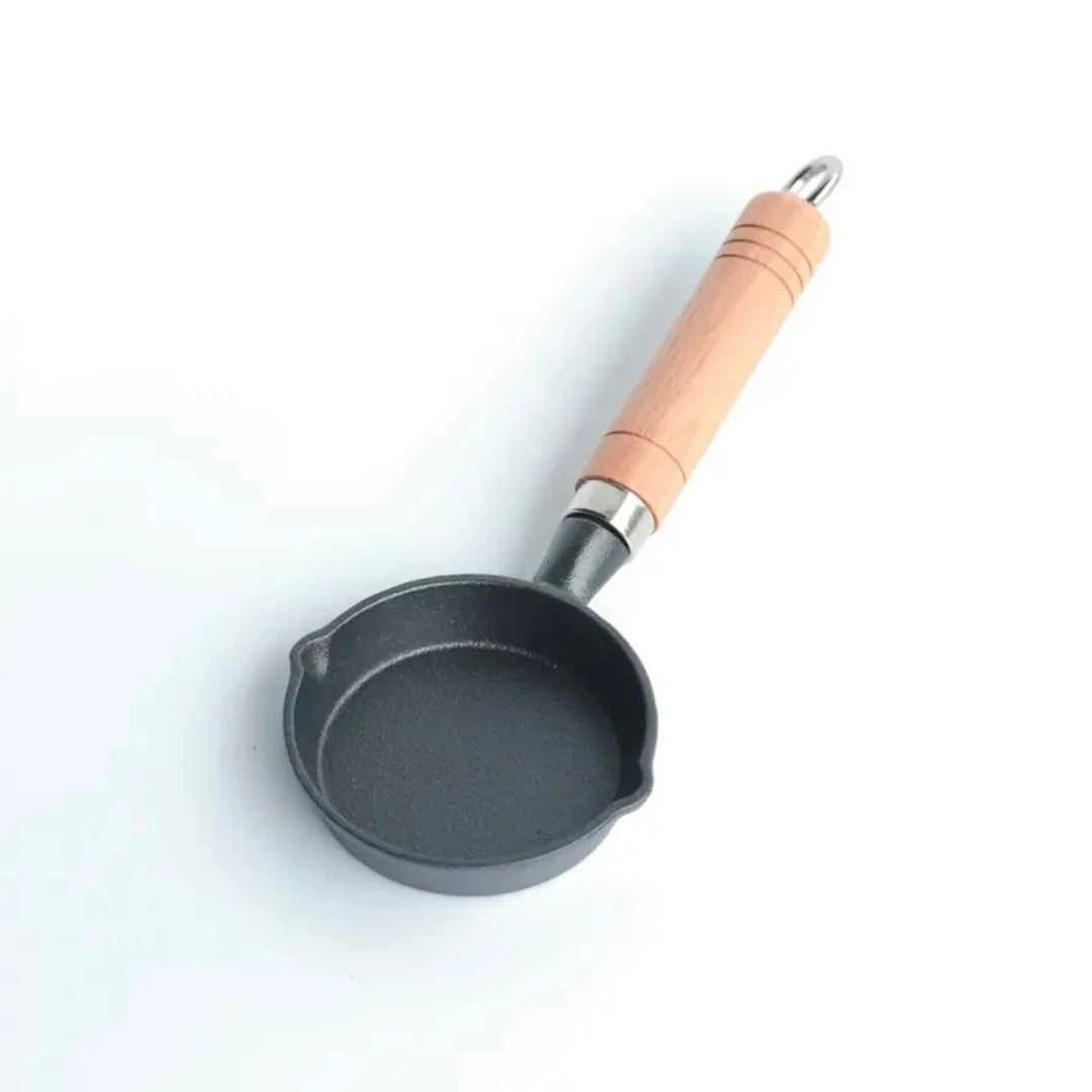 铸铁泼油锅热油小锅油泼面平底煎锅加厚加深木柄新款