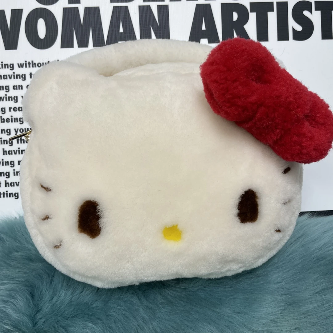 羊毛包皮草卡通可爱包KT哈喽猫猫包单肩圆包女手提学生包秋冬新款