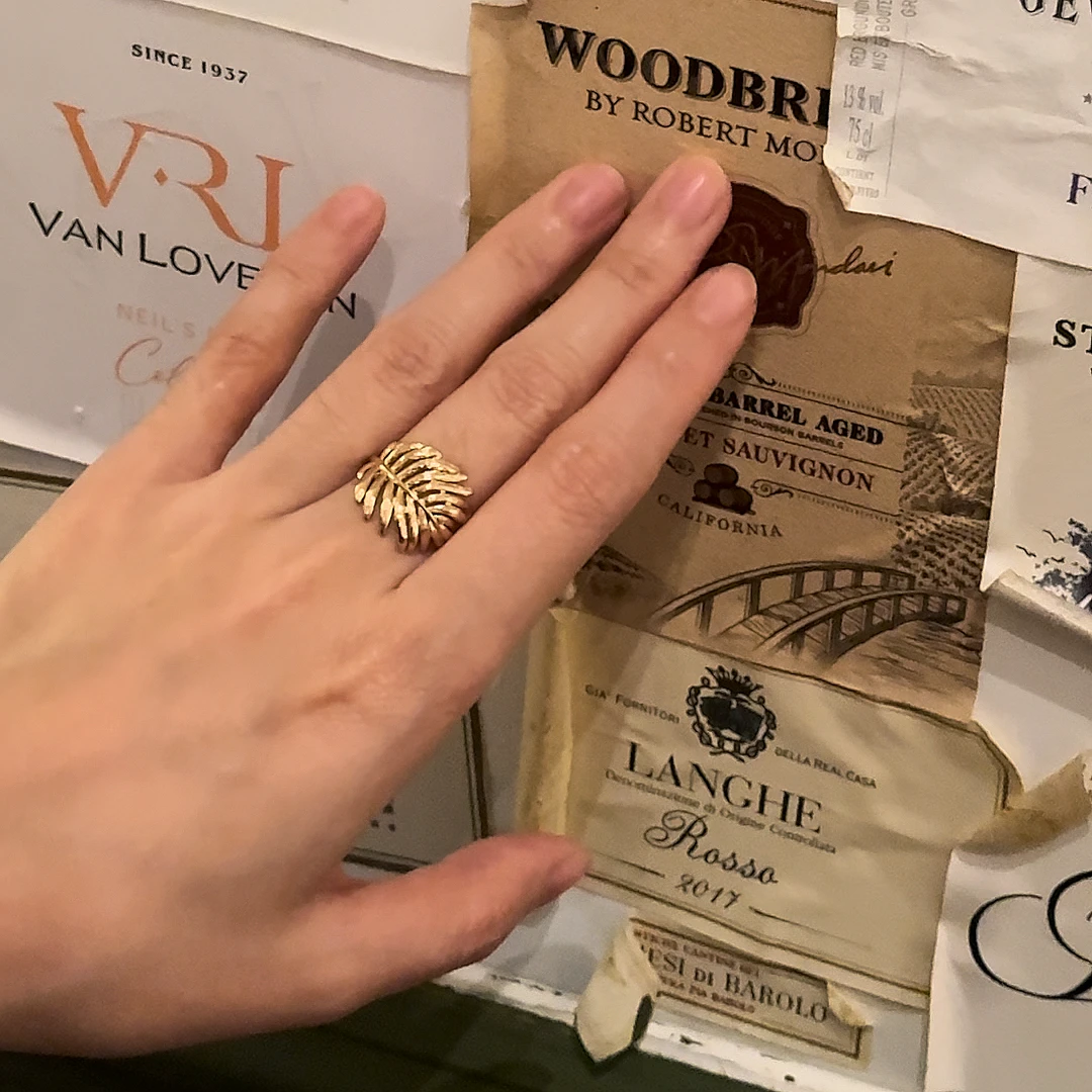 p&n 铜合金戒指 树叶指戒指式复古轻奢欧若风设计时尚高级感指环