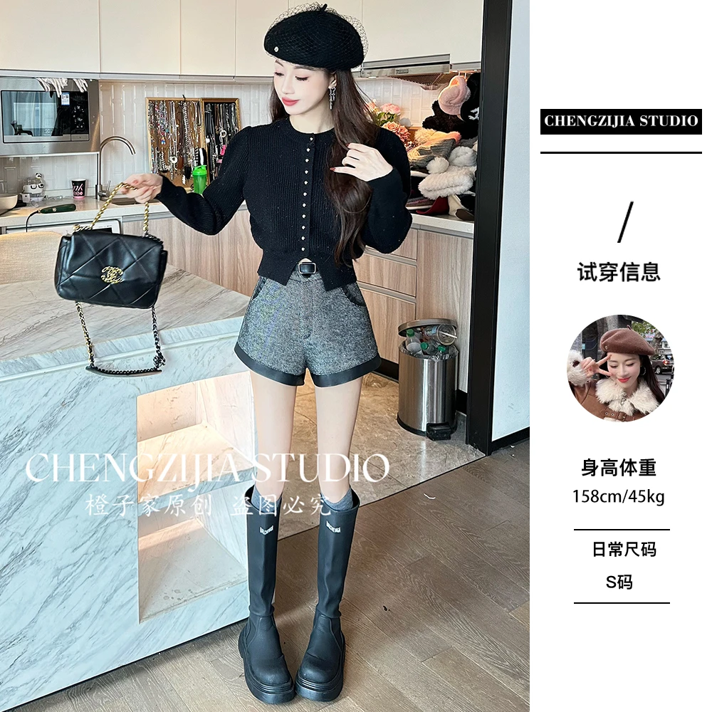 【裴诗婷】橙子·studio【鎏光熹微】MY0245纯色单排扣复古毛衣