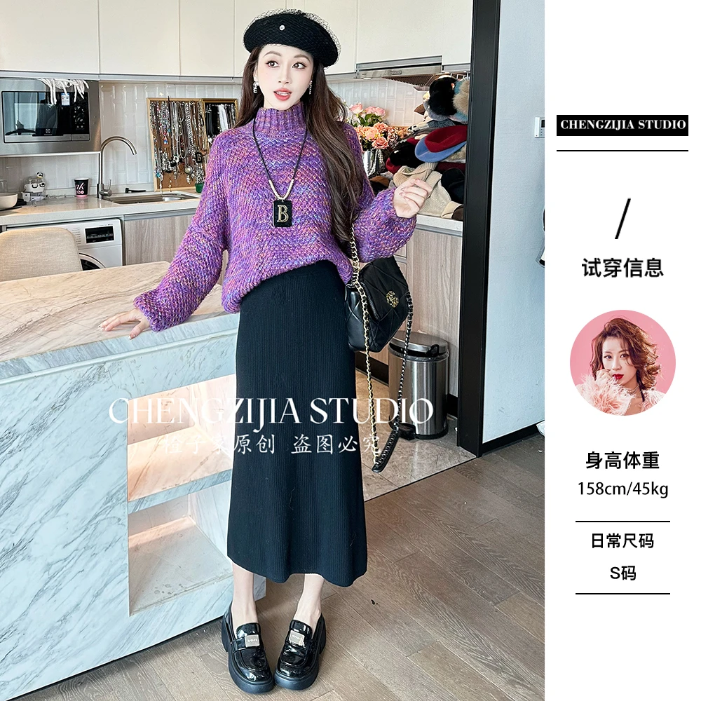 【裴诗婷】橙子·studio 【复古港岛】MY0375半高领杂色毛衣01