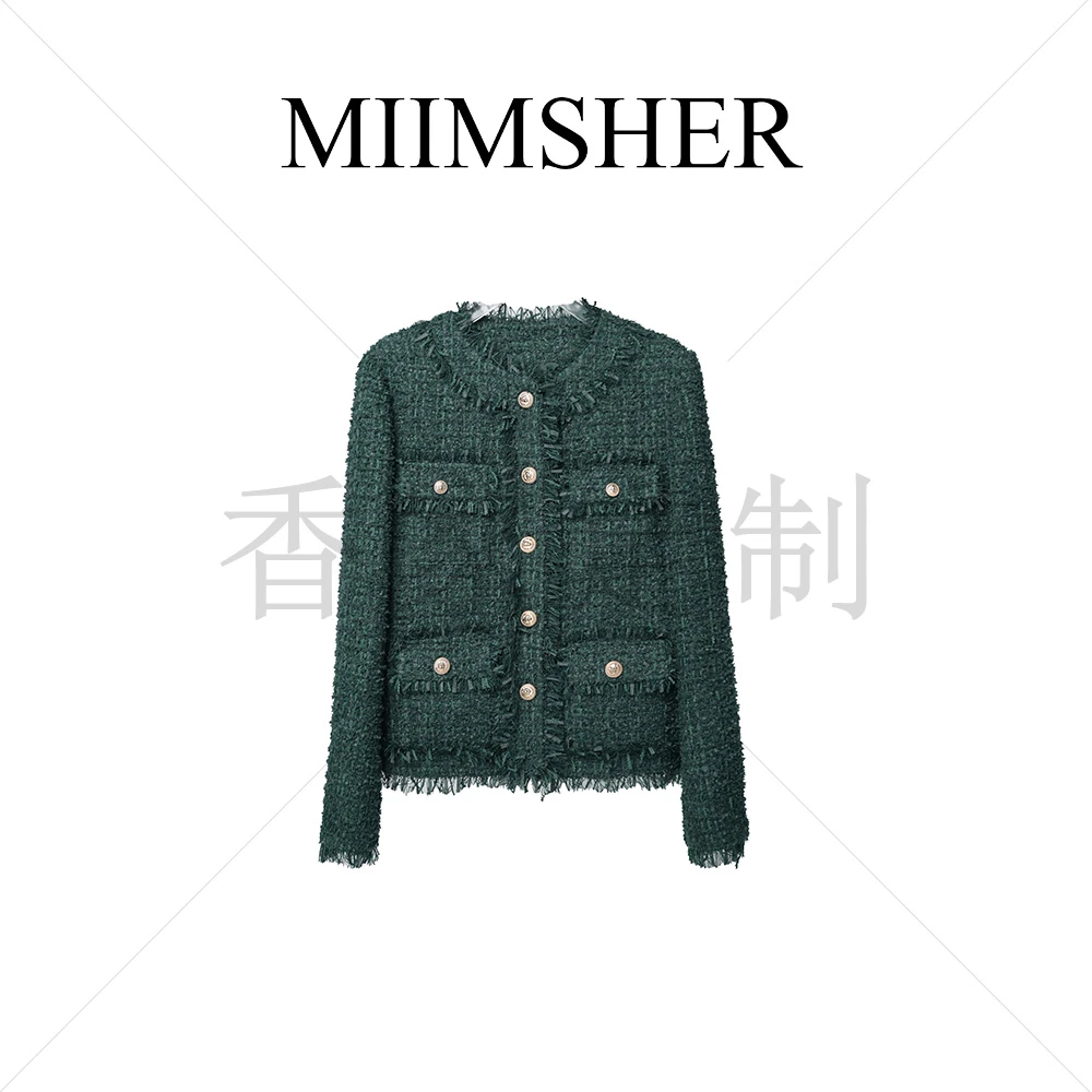 MIIMSHER伯林顿女王新品粗花呢圆领小香风流苏上衣女外套MS231479