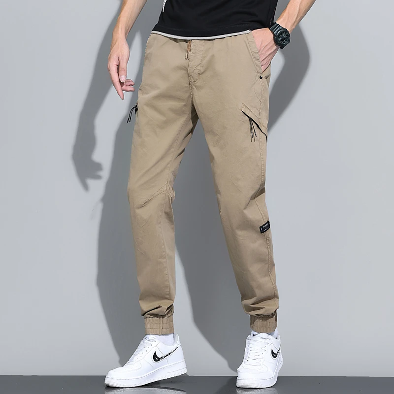 JPDUN/吉普盾男士多口袋工装裤春秋薄款束脚裤水洗棉宽松百搭长裤
