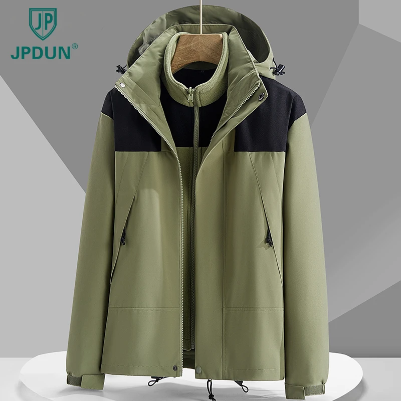 JPDUN户外三合一情侣款风衣外套秋冬季抓绒内胆可拆卸防水登山服