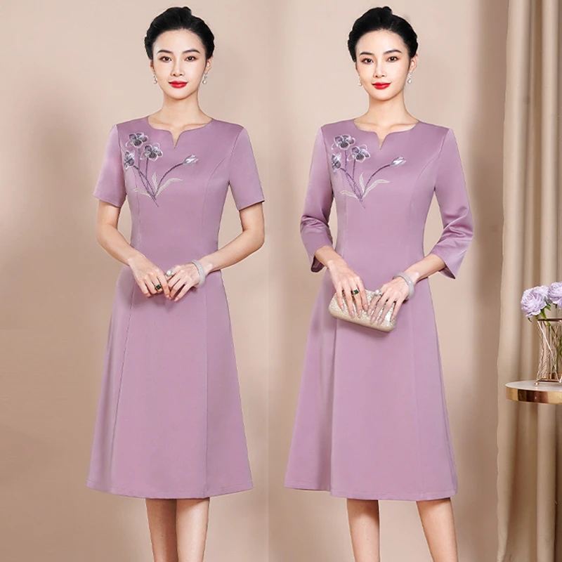 年轻喜妈妈婆婆婚宴礼服平时可穿高贵中式显瘦气质洋气连衣裙子夏