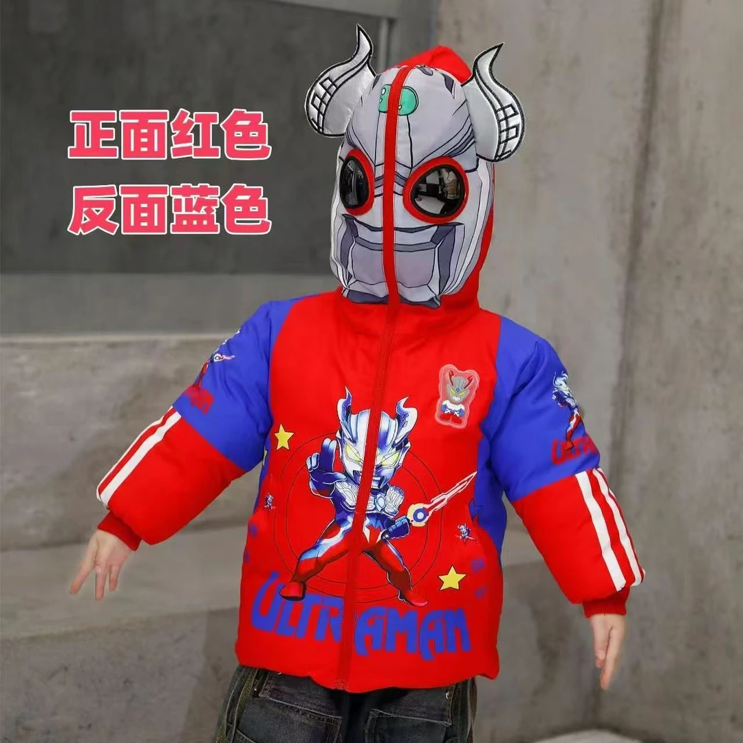 赛罗奥特曼男童冬季双面穿加绒加厚棉服2024新款儿童连帽棉袄