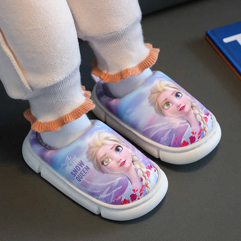 迪士尼艾莎公主冬季儿童棉拖鞋女童亲子冰雪奇缘防滑保暖宝宝拖鞋