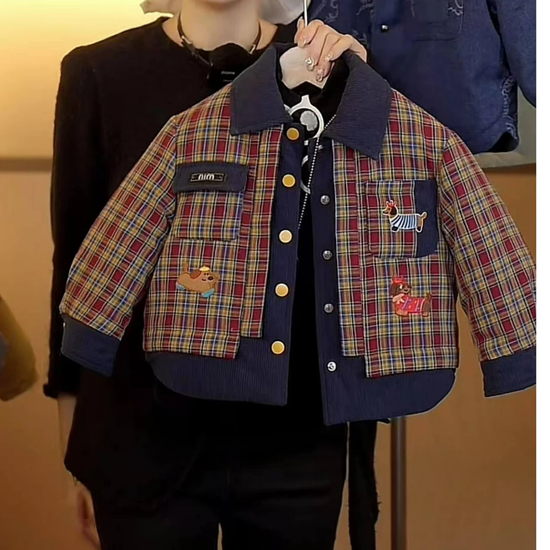 【英伦风】幂姐原创2024冬季男女童复古格子卡通棉服MJD246588