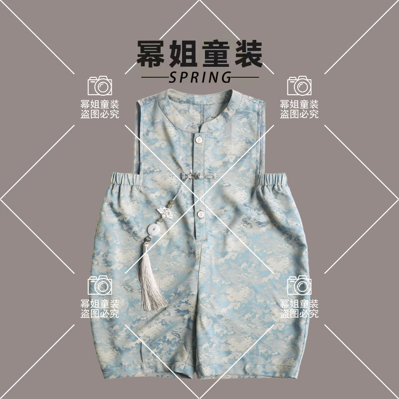 2024幂姐原创男童女童外穿裤子新中式提花汉服夏季渔夫裤2129