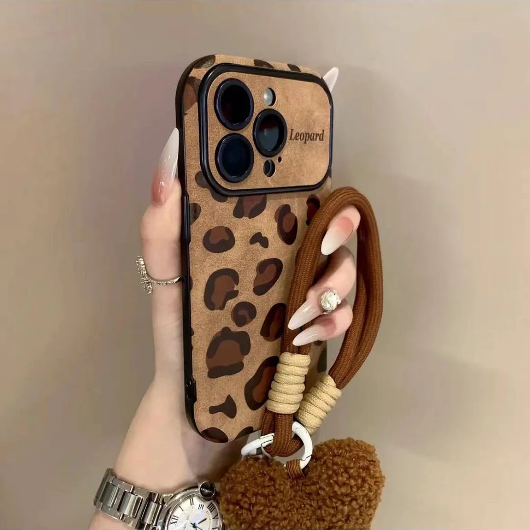 复古大视窗豹纹适用苹果16手机壳ihphone15promax全包14防摔13/12