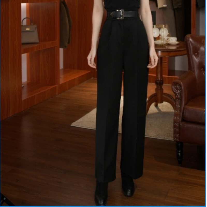 MYY-2025上新小个子显瘦高腰通勤黑色休闲时尚直筒裤K069