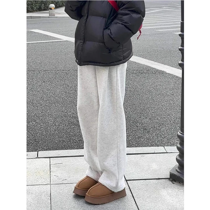 白灰色直筒宽松卫裤男款春秋季弯刀垂感阔腿裤子美式高街休闲长裤