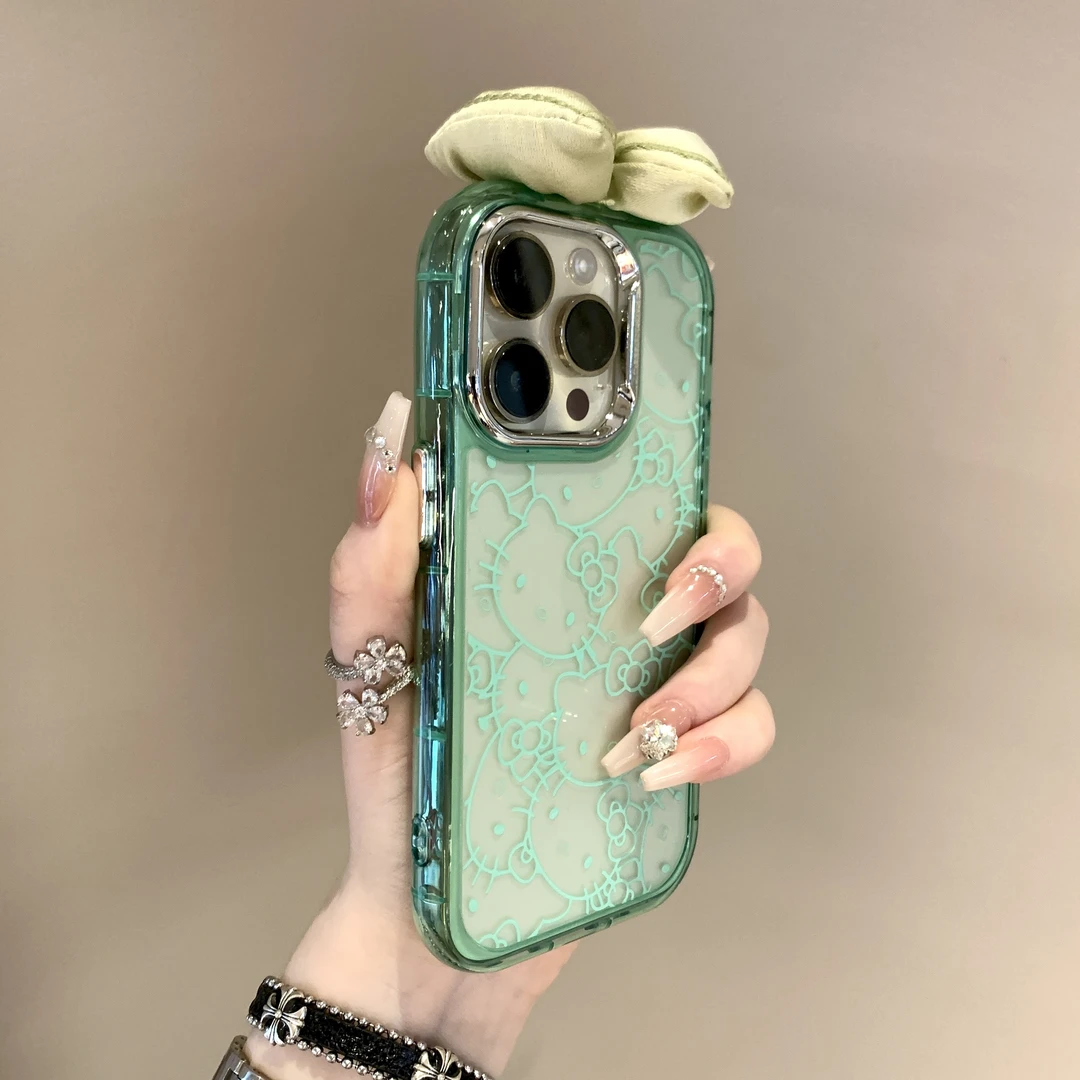 日韩立体卡通蝴蝶结kt猫适用iPhone15promax苹果14手机壳透明13女