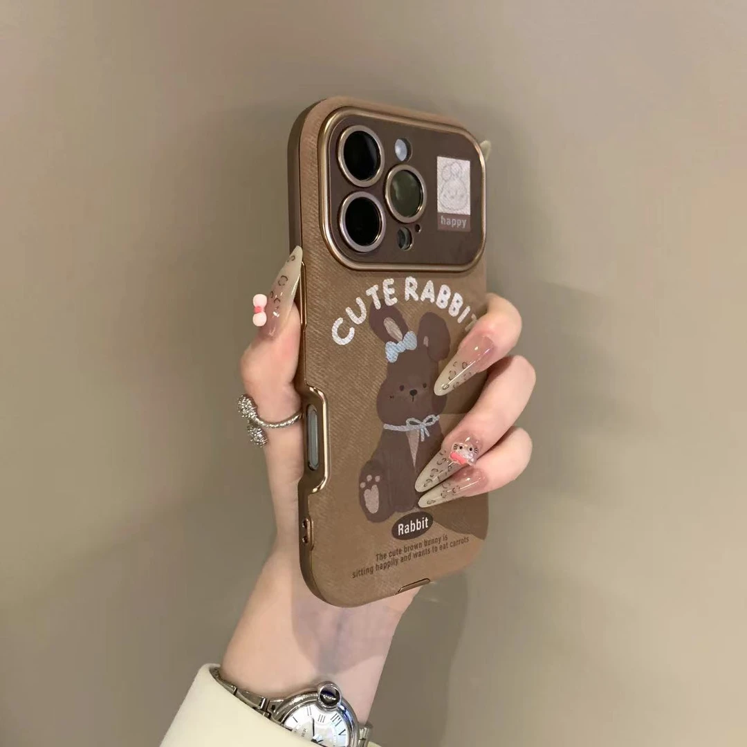 复古棕小兔子适用苹果16promax手机壳iPhone15可爱14pro全包13软