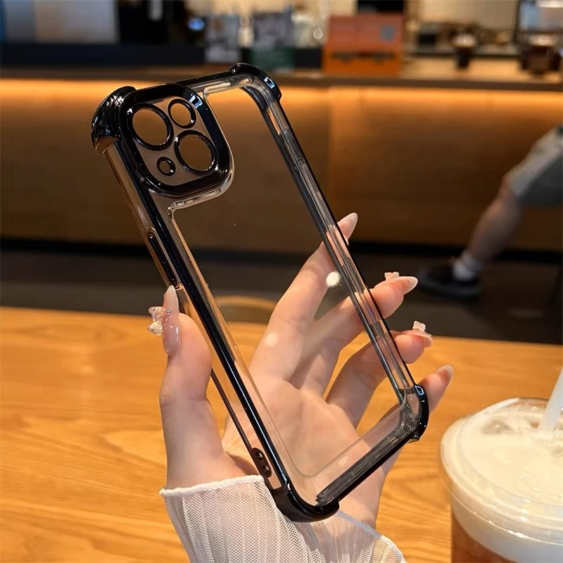 四角防摔专用电镀黑苹果手机壳新款iphone14promax小众14plus