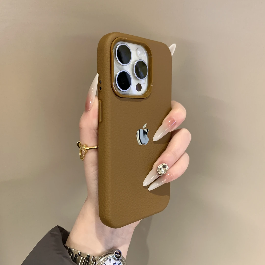 高级荔枝皮纹适用苹果16pro手机壳14新款Phone15pro男女13/12防摔