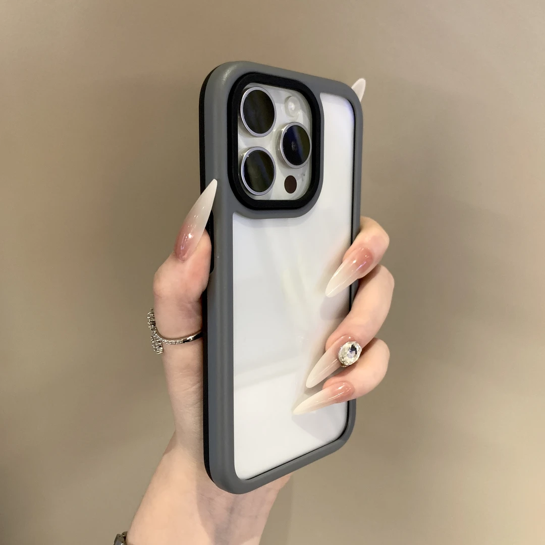 撞色边透明亚克力适用苹果16手机壳iPhone15promax全包13防摔15硬