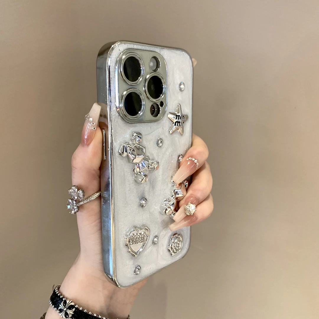立体星星水钻小熊适用iPhone15promax手机壳苹果14新款15pro女12