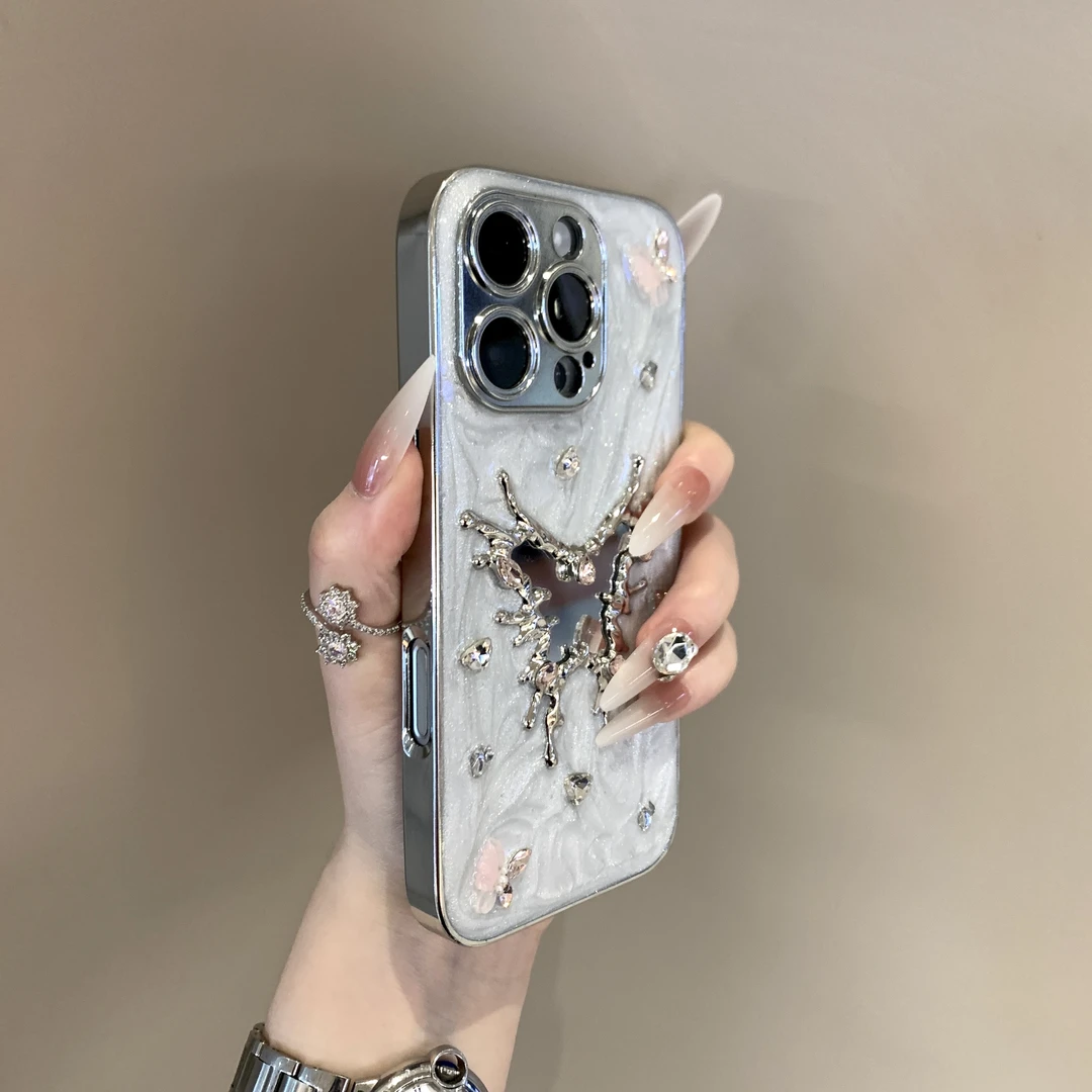 高级感气质蝴蝶镜子适用iphone16promax苹果15手机壳14软壳13女12