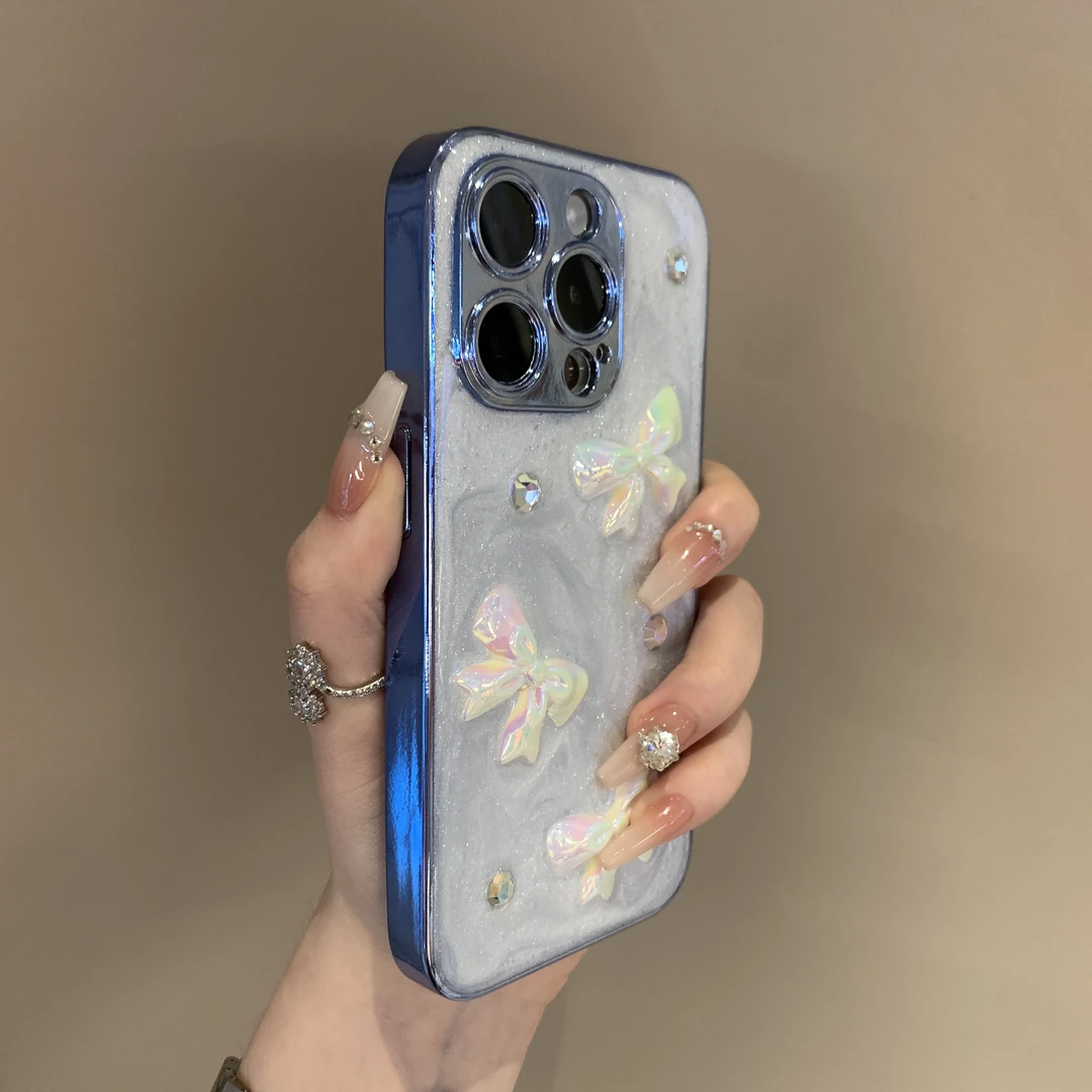 立体珍珠蝴蝶结适用苹果15ProMax手机壳iPhone16女款14高级感12女