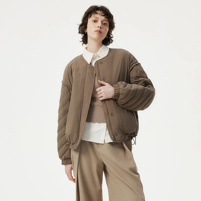 坦博尔2024新款秋季短款羽绒服女圆领飞行员羽绒夹克TBF330272D