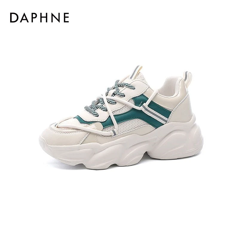 Daphne/达芙妮真皮港风接拼色老爹鞋女款秋新款显脚小厚底运动鞋