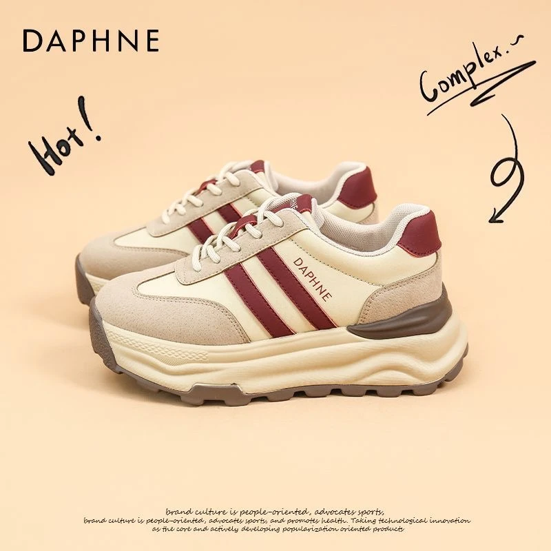 Daphne/达芙妮厚底阿甘鞋真皮女休闲厚底鞋2024春季百搭时尚板鞋