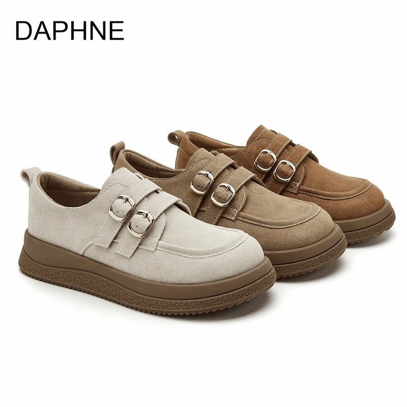 达芙妮2025春季新款复古英伦风小皮鞋圆头真皮软底勃肯鞋