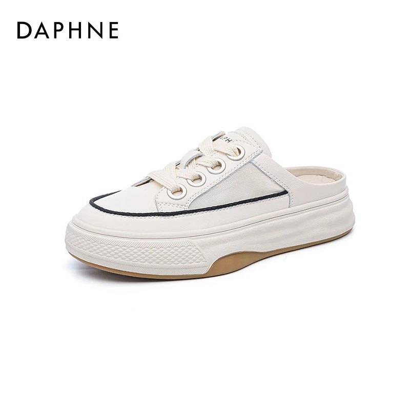 Daphne/达芙妮夏季包头拖鞋女真皮透气平底孕妇外穿防滑半拖鞋