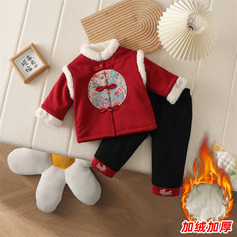 婴儿拜年服周岁礼服宝宝唐装套装新年装新中式喜庆夹棉加厚两件套