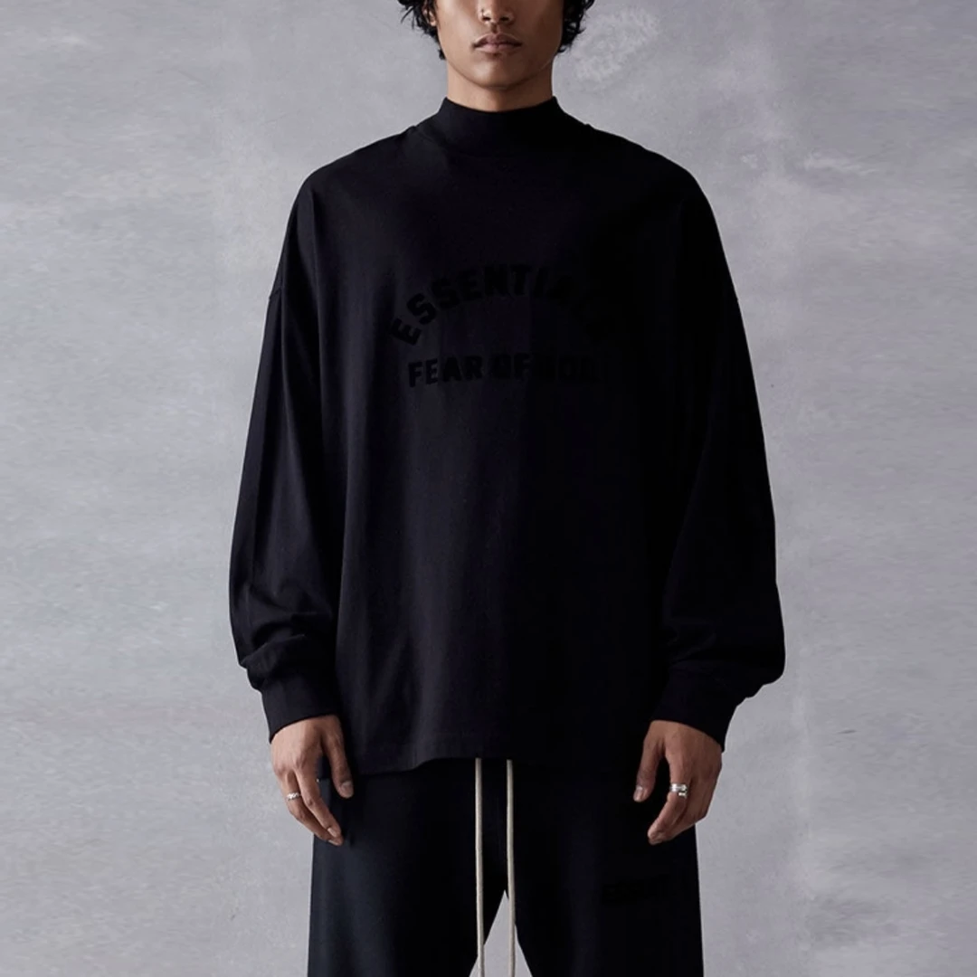 Fear of God Essentials SS23 印花圆领长袖T恤 男女同款 玄青黑