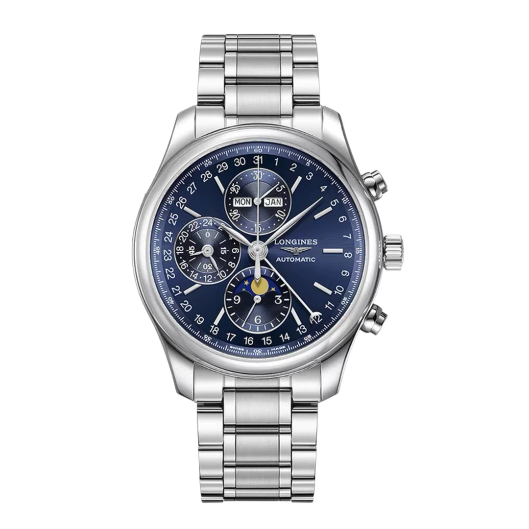 99新 Longines/浪琴 华/名匠773八针月相/条钉蓝/表径42mm/多功能