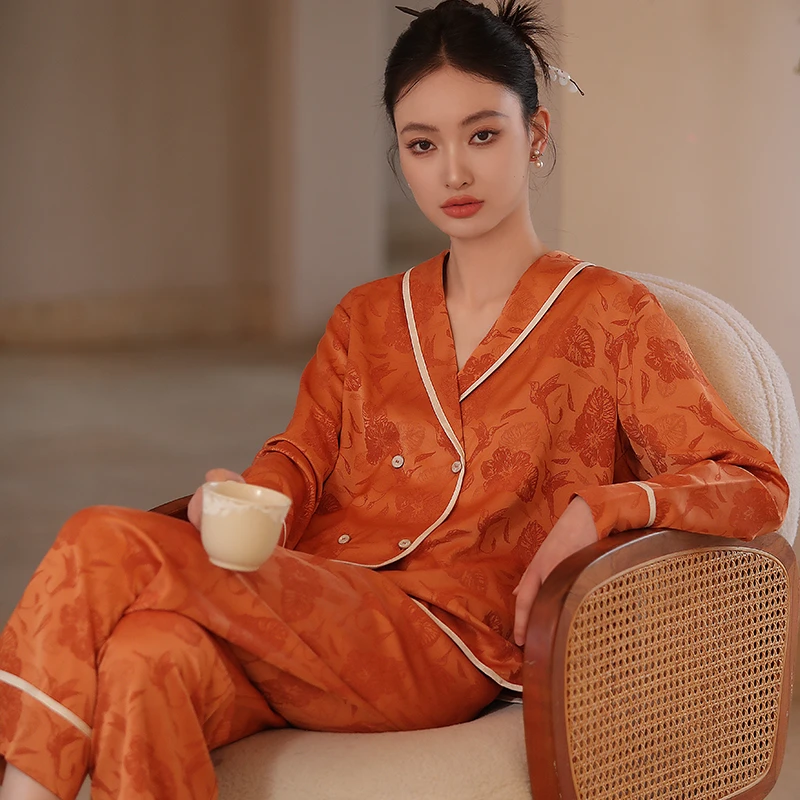 松子壳春秋睡衣女国风薄款长袖高级感2025新款休闲气质家居服套装