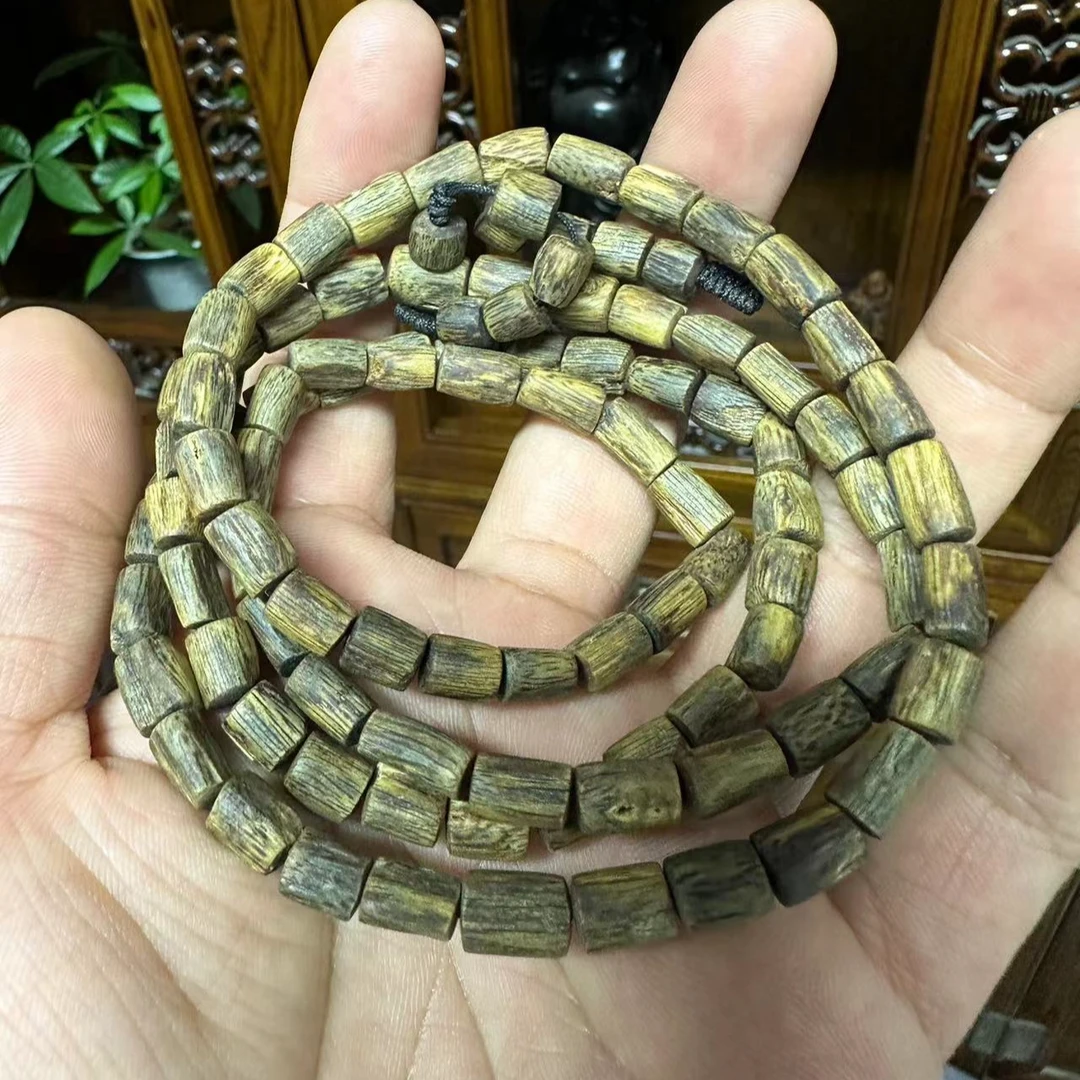 【上新了文玩严选】沉香长条海南莺歌绿奇楠沉水随形桶珠多圈手串