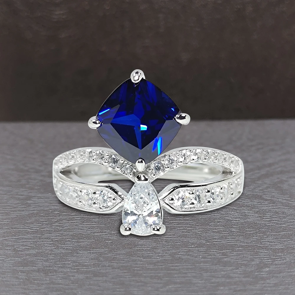 Luminora-培育蓝宝石皇家蓝S925银镀金戒指皇冠款女K122
