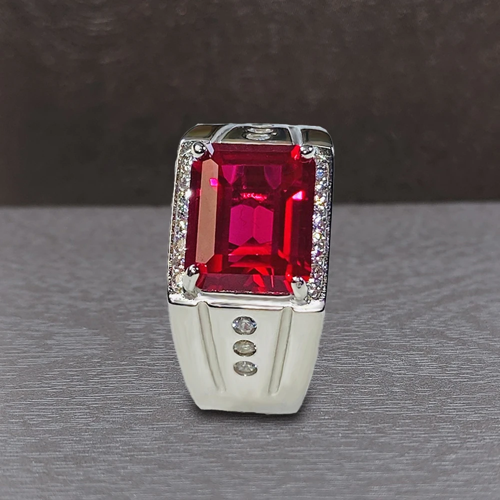 Luminora-培育红宝石鸽血红宝石S925银镀金戒指男士马鞍款 KSJ626