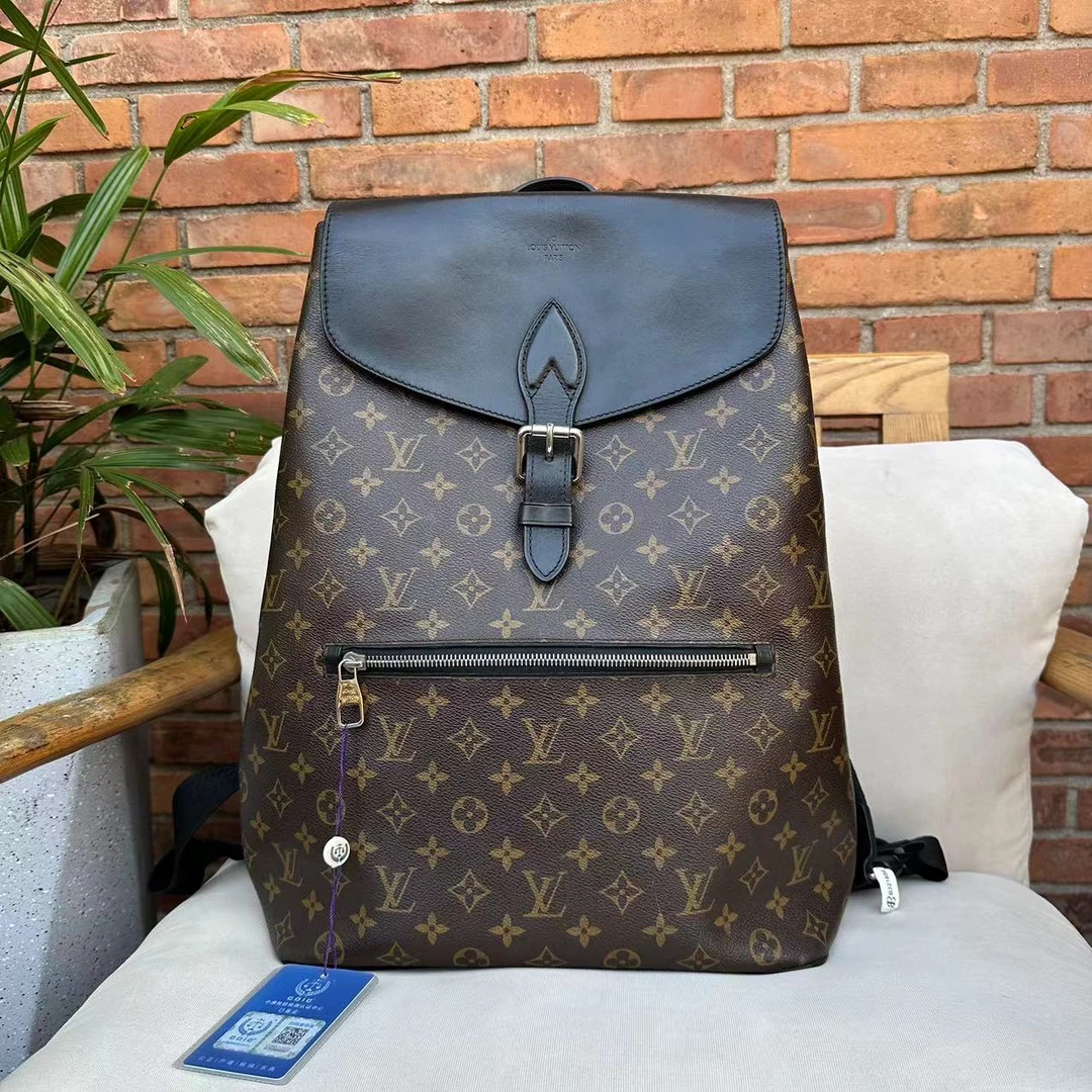 95新 LouisVuitton/路易威登 lv限量Palk老花黑包盖双肩包