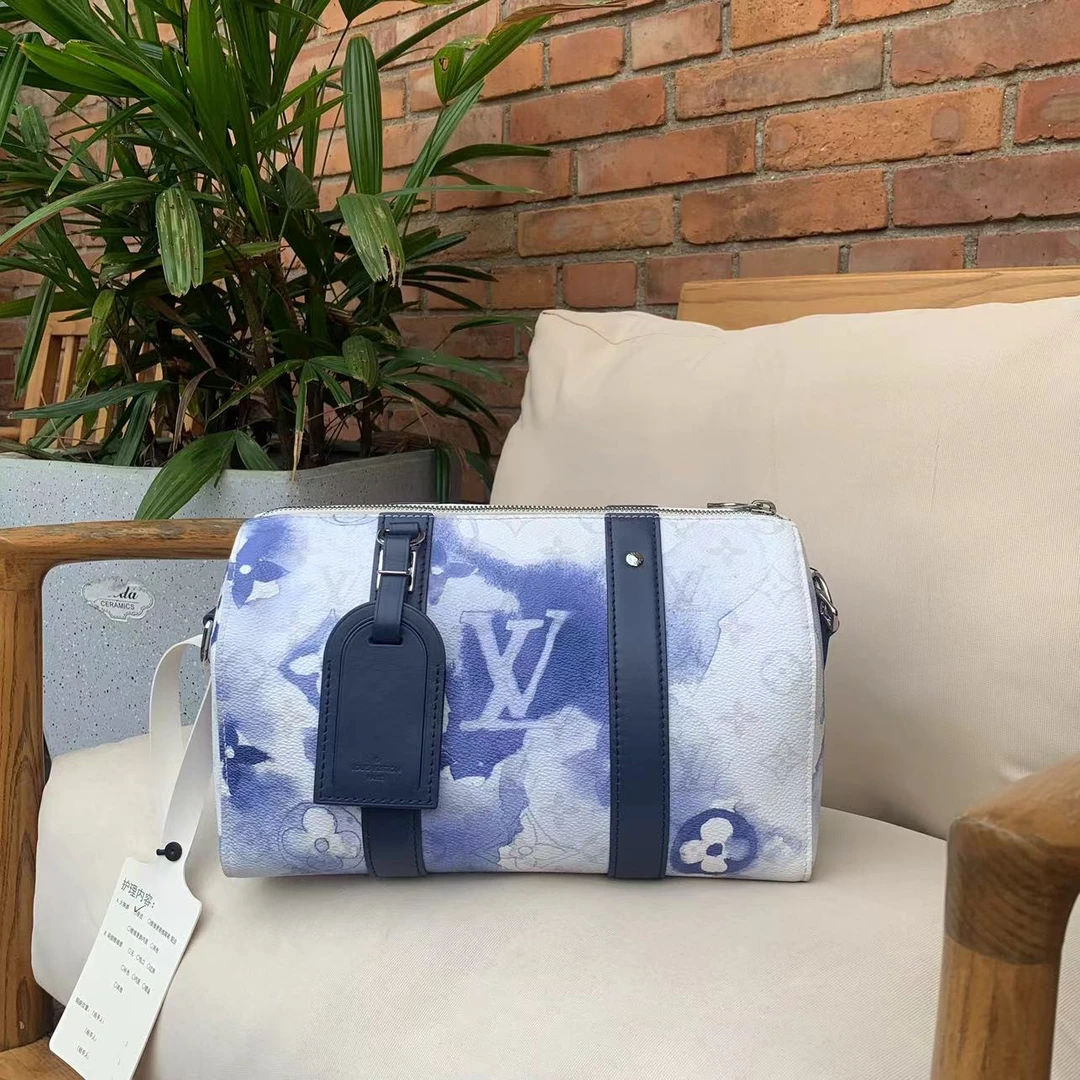 99新 LouisVuitton/路易威登 City Keepall蓝色水墨单肩斜挎包